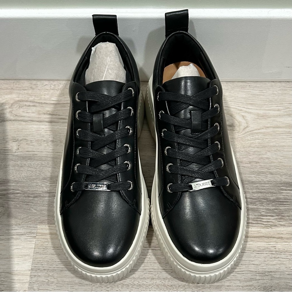 NIB J/SLIDES NYC West Black Leather Sneaker Shoes White Platform Soles Size 9M - Picture 3 of 12